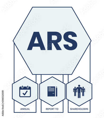 ARS - Annual Report to Shareholders acronym. business concept background. vector illustration concept with keywords and icons. lettering illustration with icons for web banner, flyer