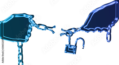 Quadro su tela Two broken padlocks with chains on a transparent background lie on the ground