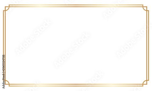 Horizontal vintage gold frame for web presentation, rectangular border in oriental style isolated on transparent background. PNG