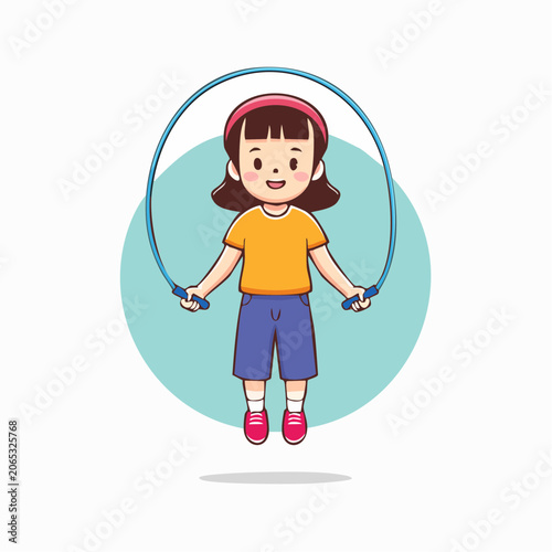 Cartoon Girl Jumping Rope