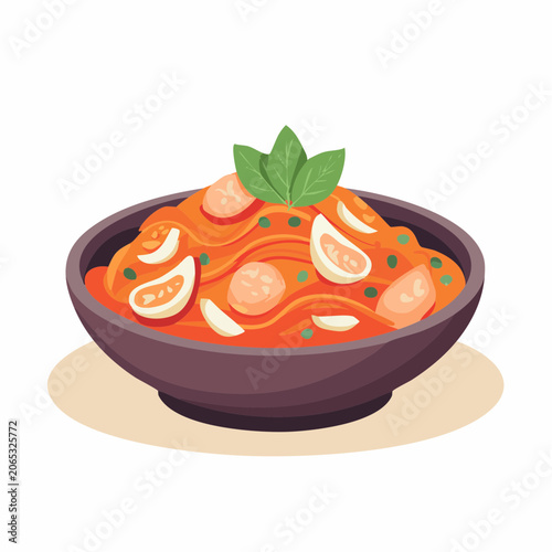 Bowl of Spaghetti with Tomato Sauce and Basil