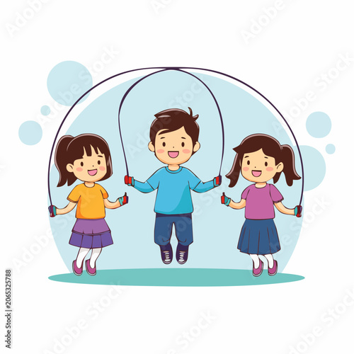 Children Jumping Rope Together