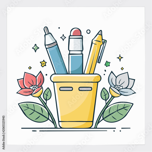 Cute Stationery Holder with Flowers