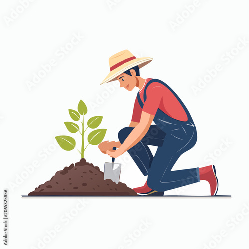 Farmer planting a seedling in soil