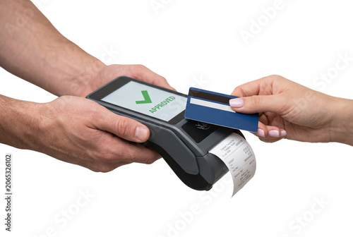 Quadro su tela Contactless credit card payment approved on pos terminal