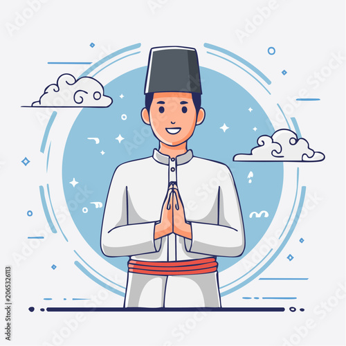 Man in Traditional Attire Greeting