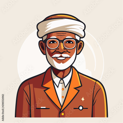 Stylized Portrait of an Elderly Man with Glasses and Turban