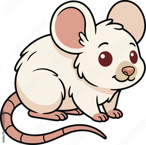 Cute White Mouse Cartoon Character Vector Illustration Isolated on White Background.