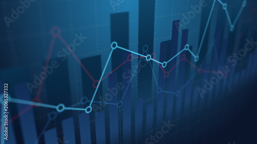 Photos Volume volatility stock market financial graph with uptrend line and bar chart,