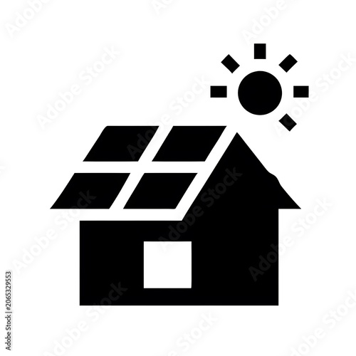 Solar Powered House Renewable Energy Black Vector Home Icon