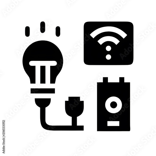 Smart Home Energy Saving Device Icons Black Silhouette Vector Set