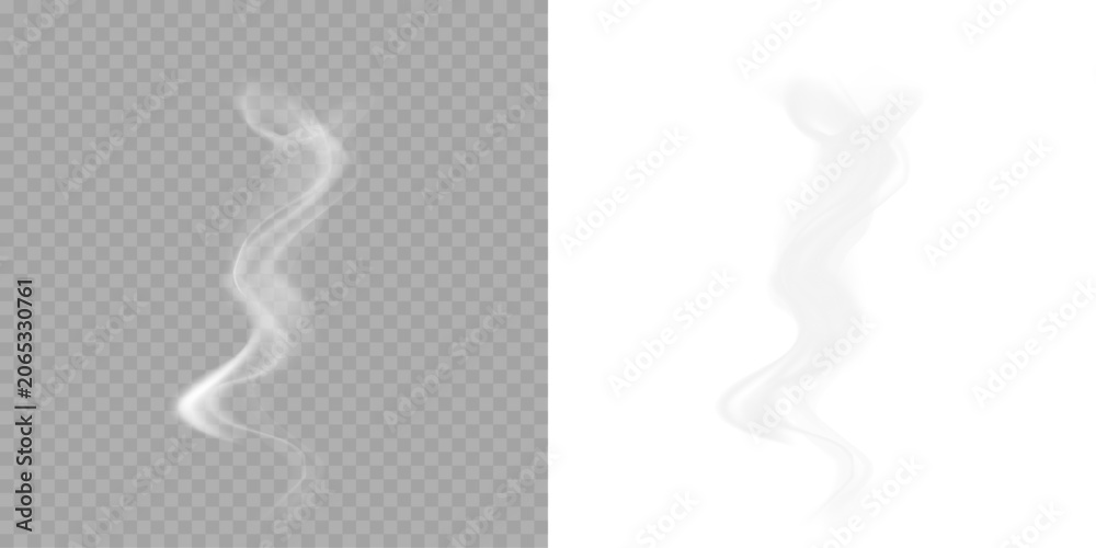 Naklejka premium Smoke PNG collection, isolated, transparent background. Set of realistic white smoke steam, waves from coffee, tea, cigarettes, hot food. Fog and mist effect, abstract mystical haze.