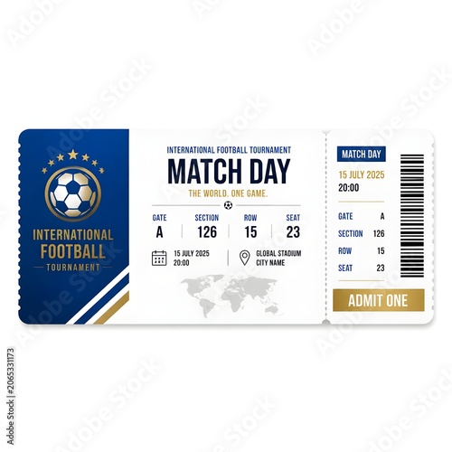 International football match day ticket concept for global tournament event