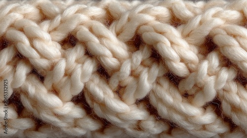 Knitted wool texture, chunky cream yarn, cable knit pattern, cozy winter sweater background, soft handmade loops 