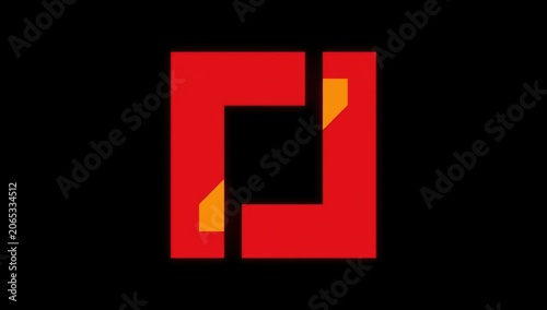 Abstract geometric design with red and orange shapes on black