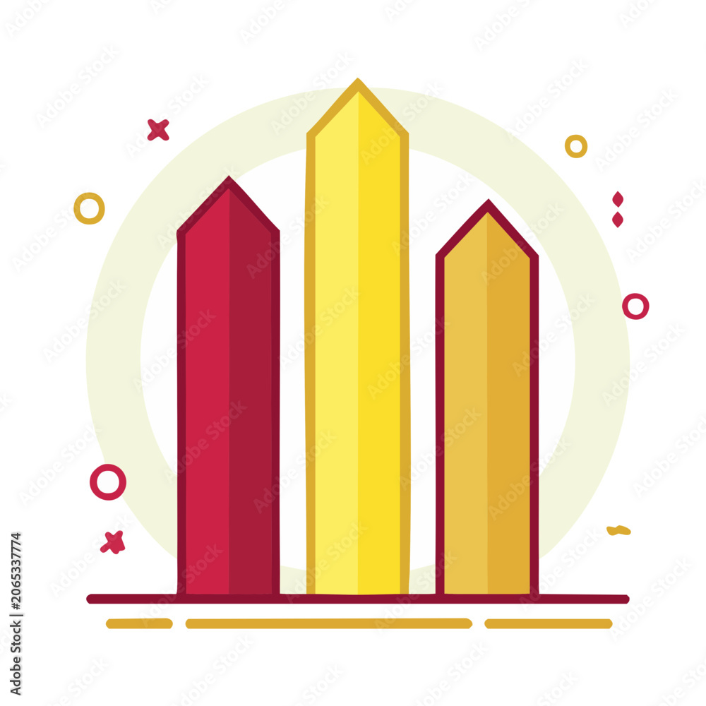 Fototapeta premium Flat design bar chart icon with yellow and red bars