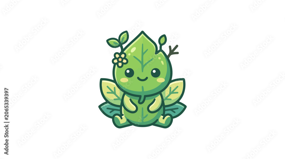 Fototapeta premium Cute Green Nature Leaf Spirit Character Vector Illustration for Eco Friendly Design