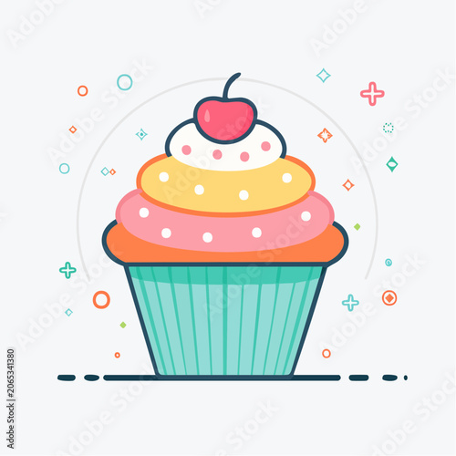 Stylized Cupcake with Cherry and Sprinkles