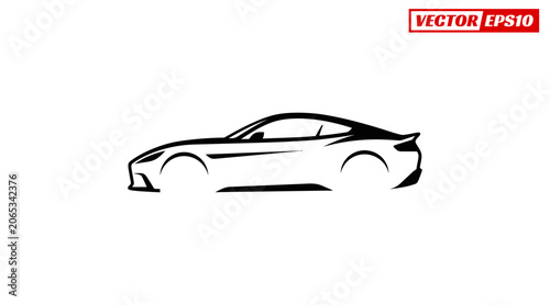 Sleek black and white sports car silhouette vector illustration.