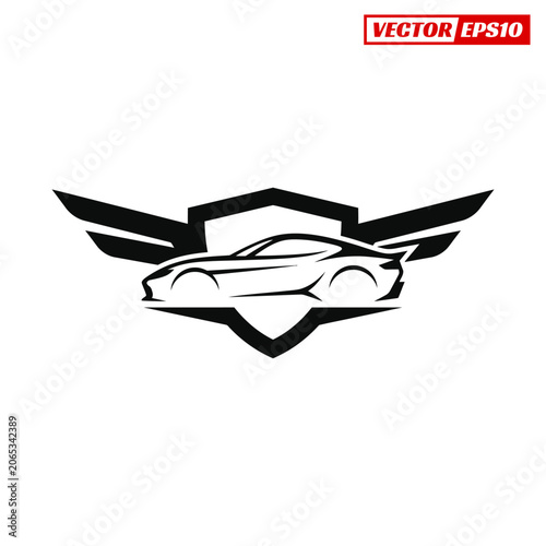 Sleek sports car with wings emblem a symbol of speed and luxury.