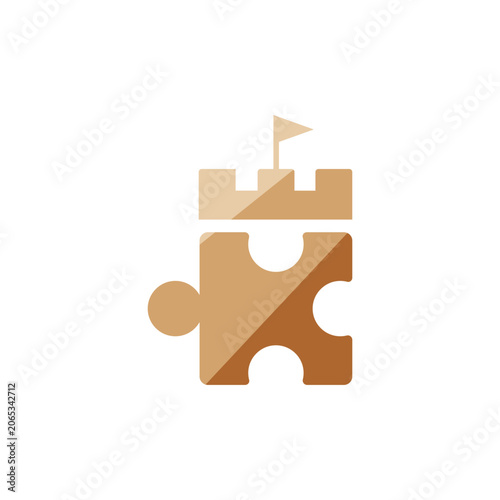 A puzzle piece with a castle tower on top, symbolizing achievement and success.