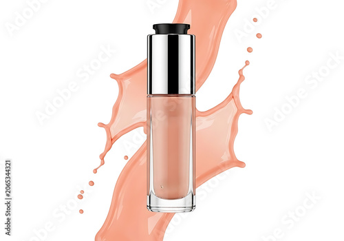 Pink foundation dropper bottle with liquid splash