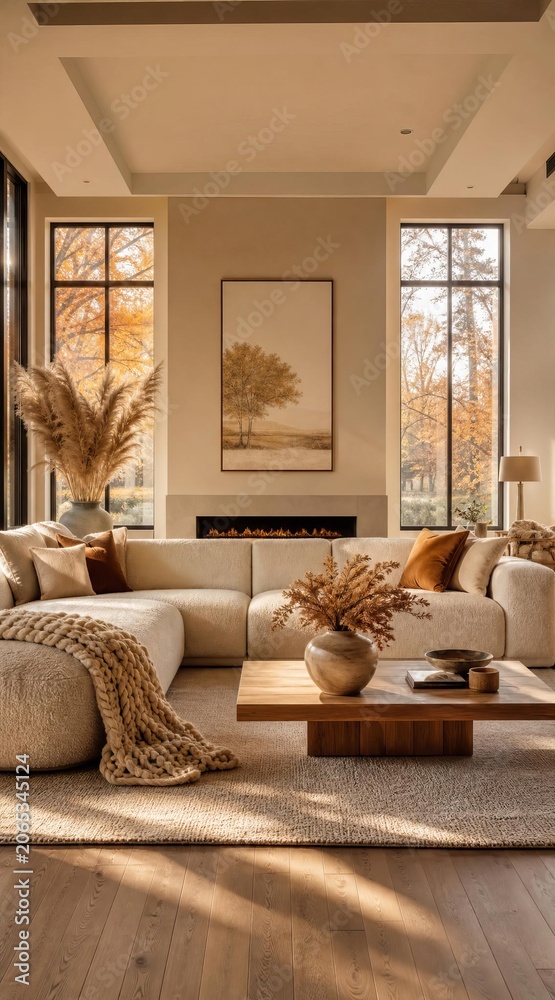 Fototapeta premium Modern living room with boucle sofa