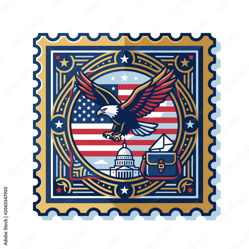 Obraz premium Patriotic eagle and flag postage stamp design.