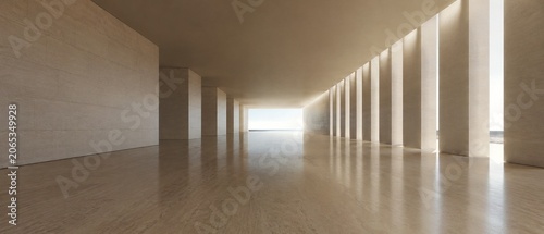 Luxury Minimal Architectural Corridor with Linear Light Slits and Deep Perspective Copy Space