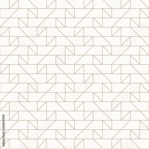 Thin golden brown outlines on light beige background, seamless geometric linear pattern. Perfect for wallpapers, textiles, packaging, wrapping paper, gold line texture