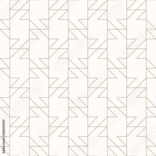 Thin golden brown outlines on light beige background, seamless geometric linear pattern. Perfect for wallpapers, textiles, packaging, wrapping paper, gold line texture