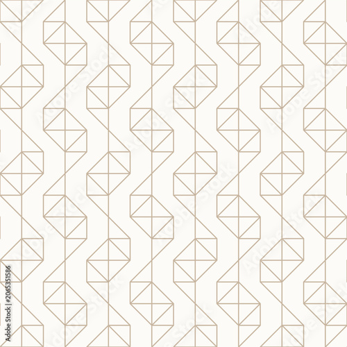 Thin golden brown outlines on light beige background, seamless geometric linear pattern. Perfect for wallpapers, textiles, packaging, wrapping paper, gold line texture