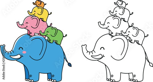 Foto Adorable Colorful Elephant Pyramid Playful Family Stack