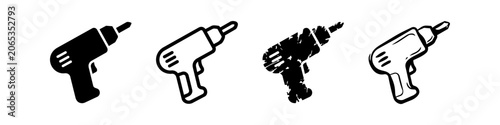 Fotografija Cordless Drill Icon Set with Silhouette Outline Grunge Hand Drawn Styles