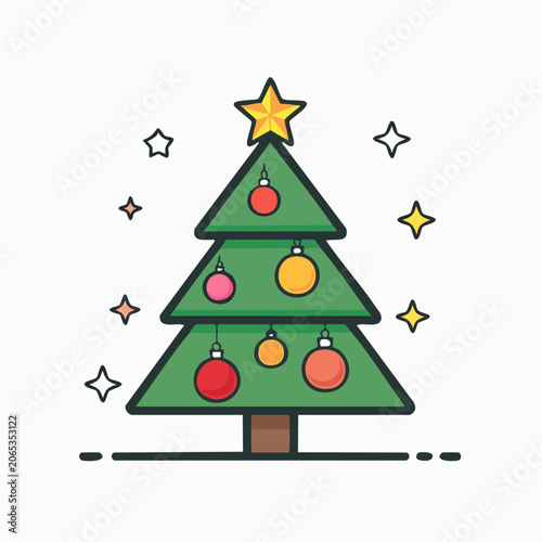 Stylized Christmas Tree with Ornaments and Star