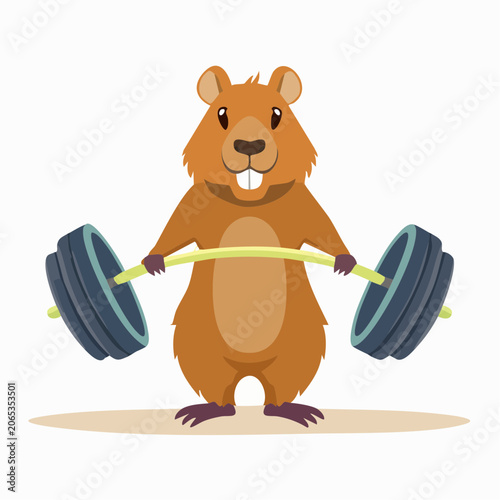 Cartoon Beaver Lifting Weights