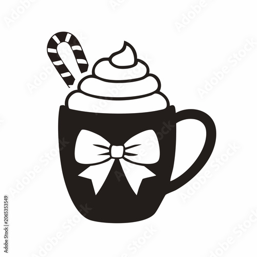 Christmas Hot Chocolate with Candy Cane and Bow