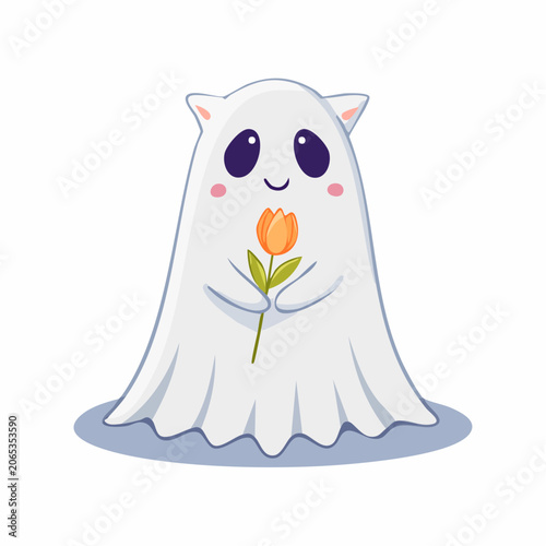 Cute Ghost Holding a Flower