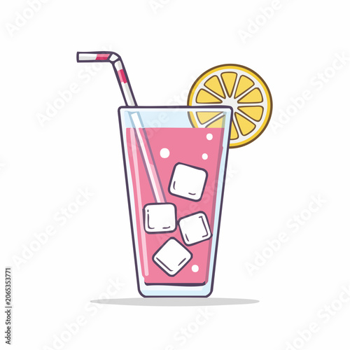 Pink Drink with Ice and Lemon Slice
