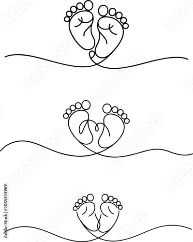 Vector illustration of baby feet in heart shape with wavy lines