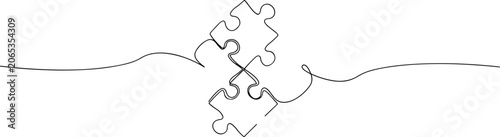 Continuous line drawing of jigsaw puzzle pieces
