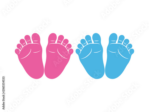 Pink and blue baby feet silhouettes on white background