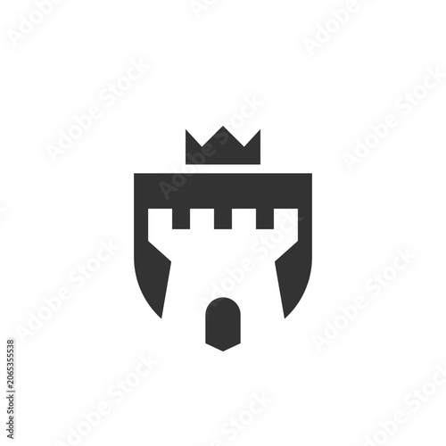 A stylized shield with a castle and crown.