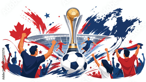 North America Football Soccer Championship Background with trophy and players celebrating