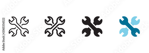 Foto Technical support icon with intersecting adjustable spanner wrenches representing smart factory hardware repair service, digital manufacturing equipment maintenance, and tech assistance