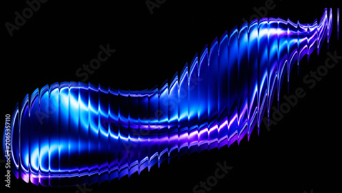 Abstract Deep Blue Neon Glass, Reeded Glass Fluid  Wave Distortion – Futuristic Glossy Liquid Surface Background