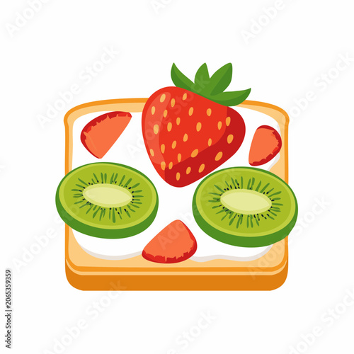 Toasted Bread with Cream Cheese, Strawberry, and Kiwi Slices
