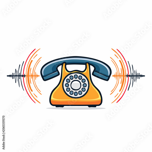 Vintage Rotary Telephone with Sound Waves