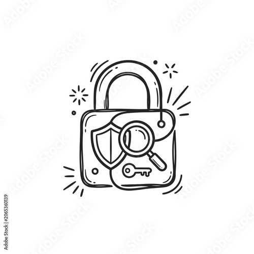 Padlock with shield and key icon.