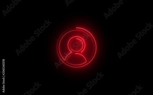 Glowing neon person sign, outline round avatar pictogram in vivid color. neon icon of user in flat style, person icon, user icon illustration. User profile login or